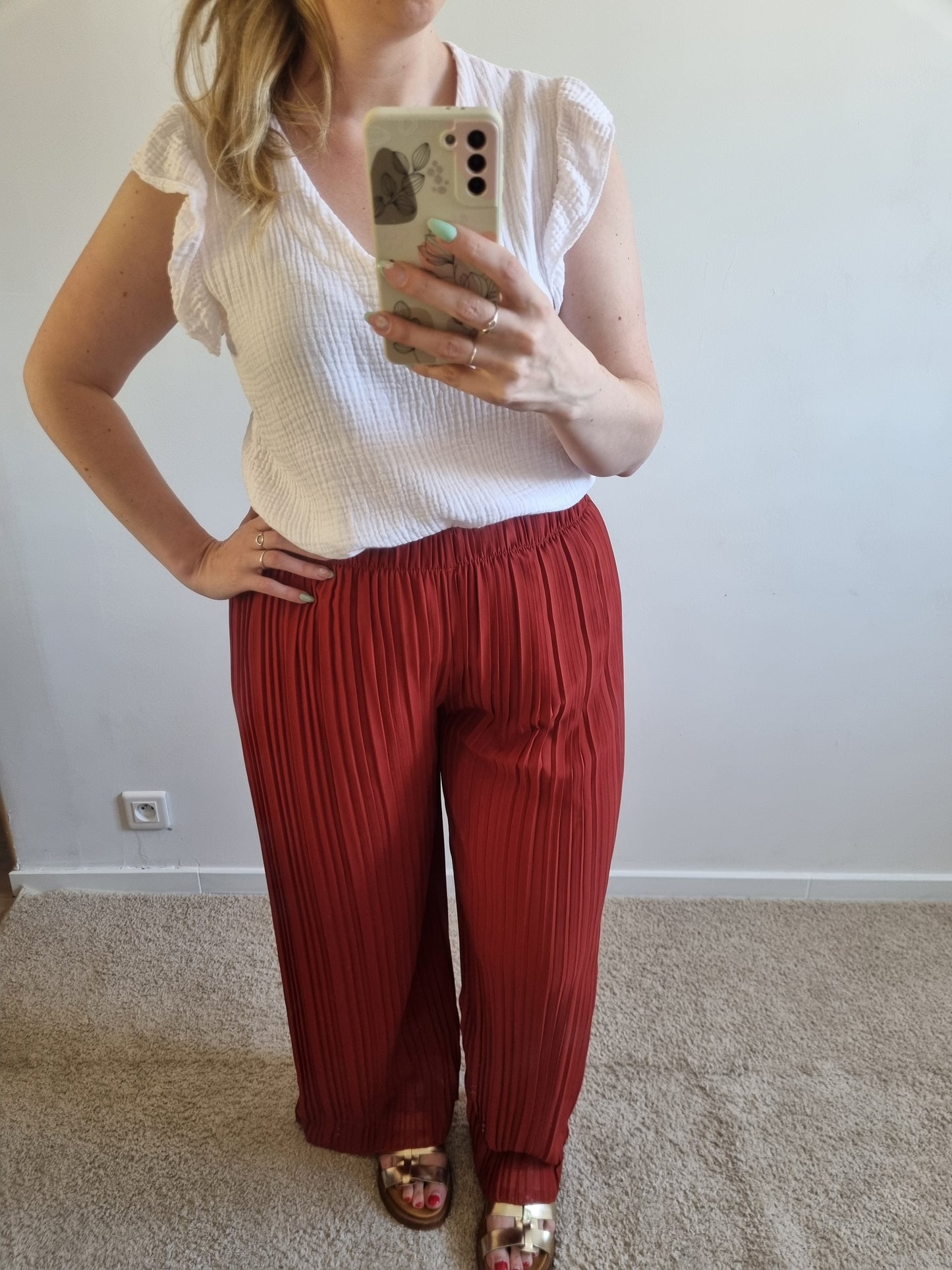 Pantalon plissé terracotta