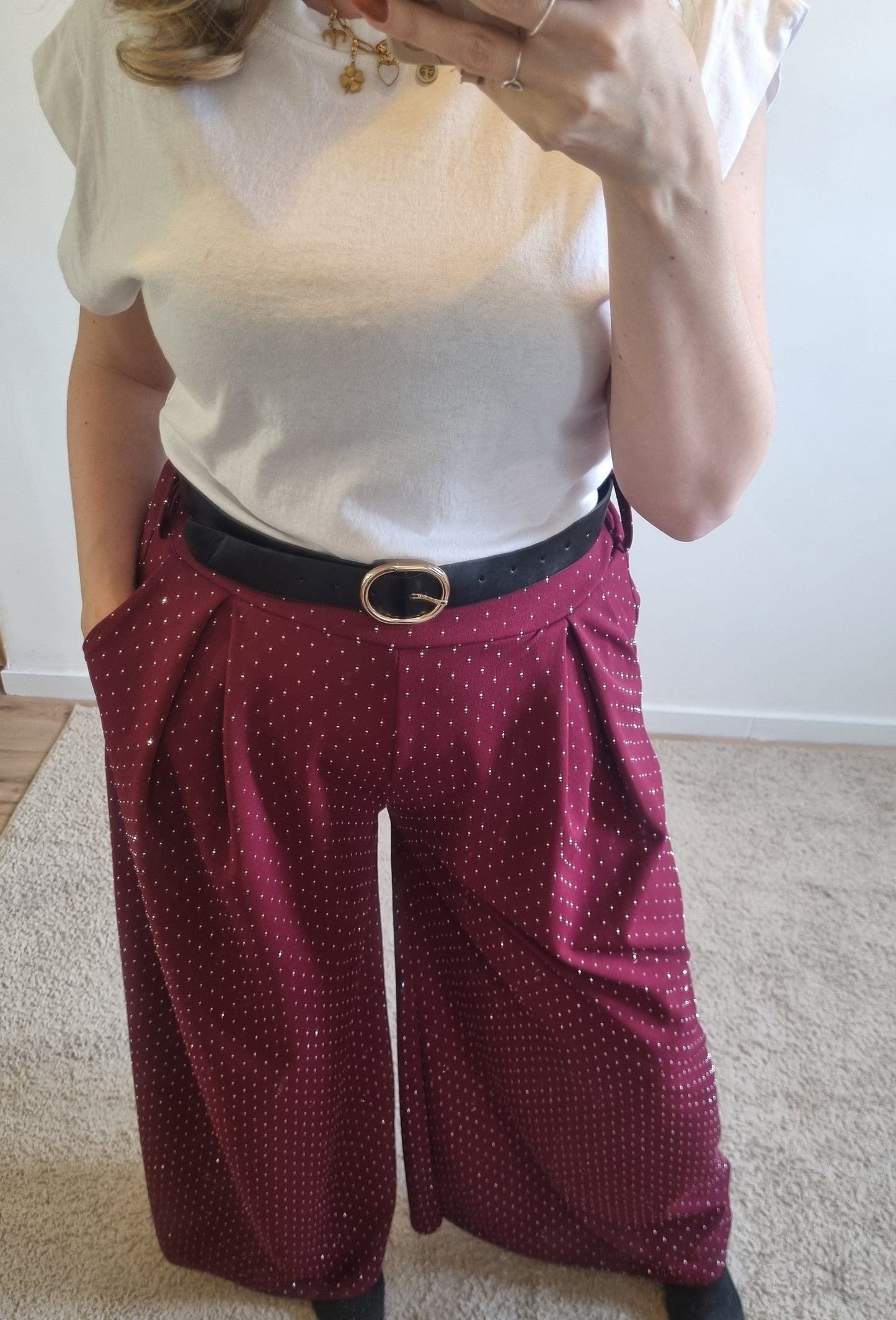 Pantalon Agnes rouge à paillettes