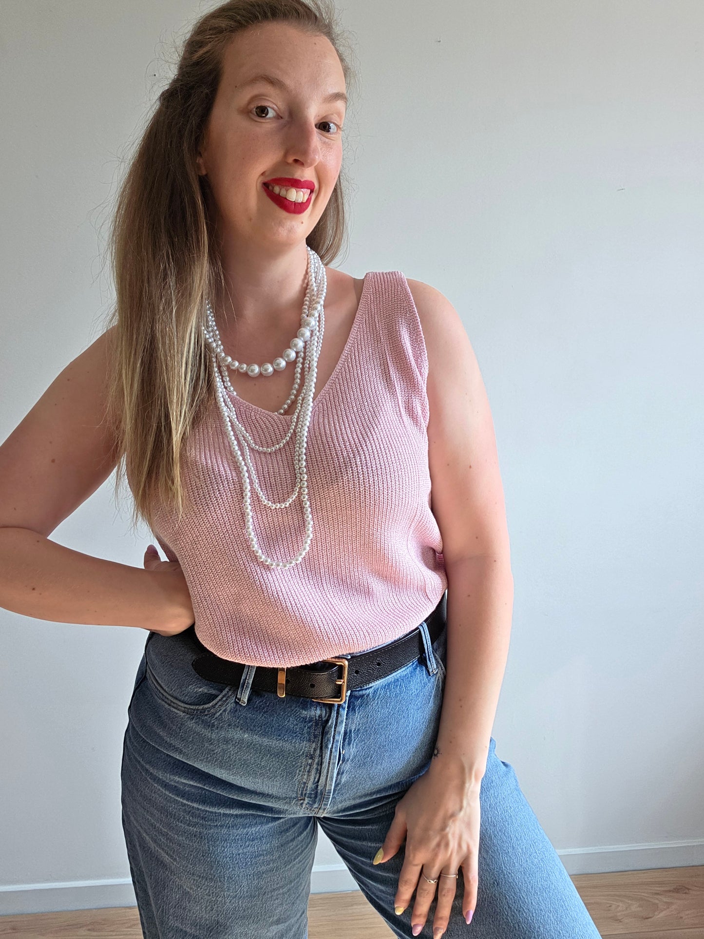 Top Maille rose