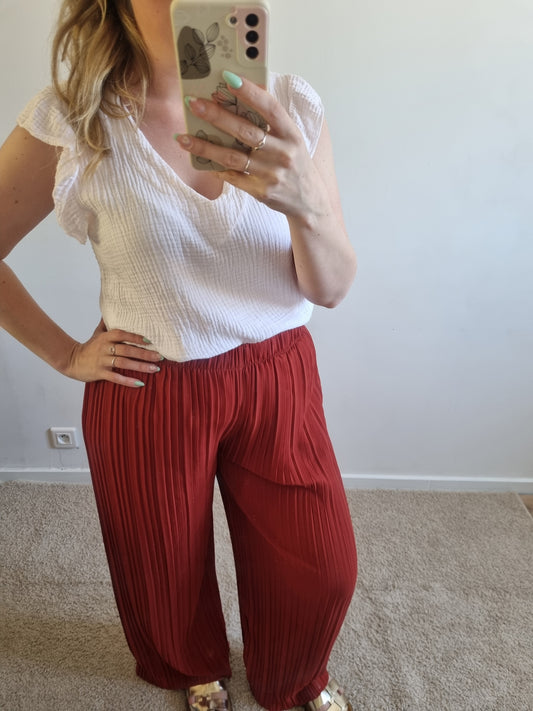 Pantalon plissé terracotta