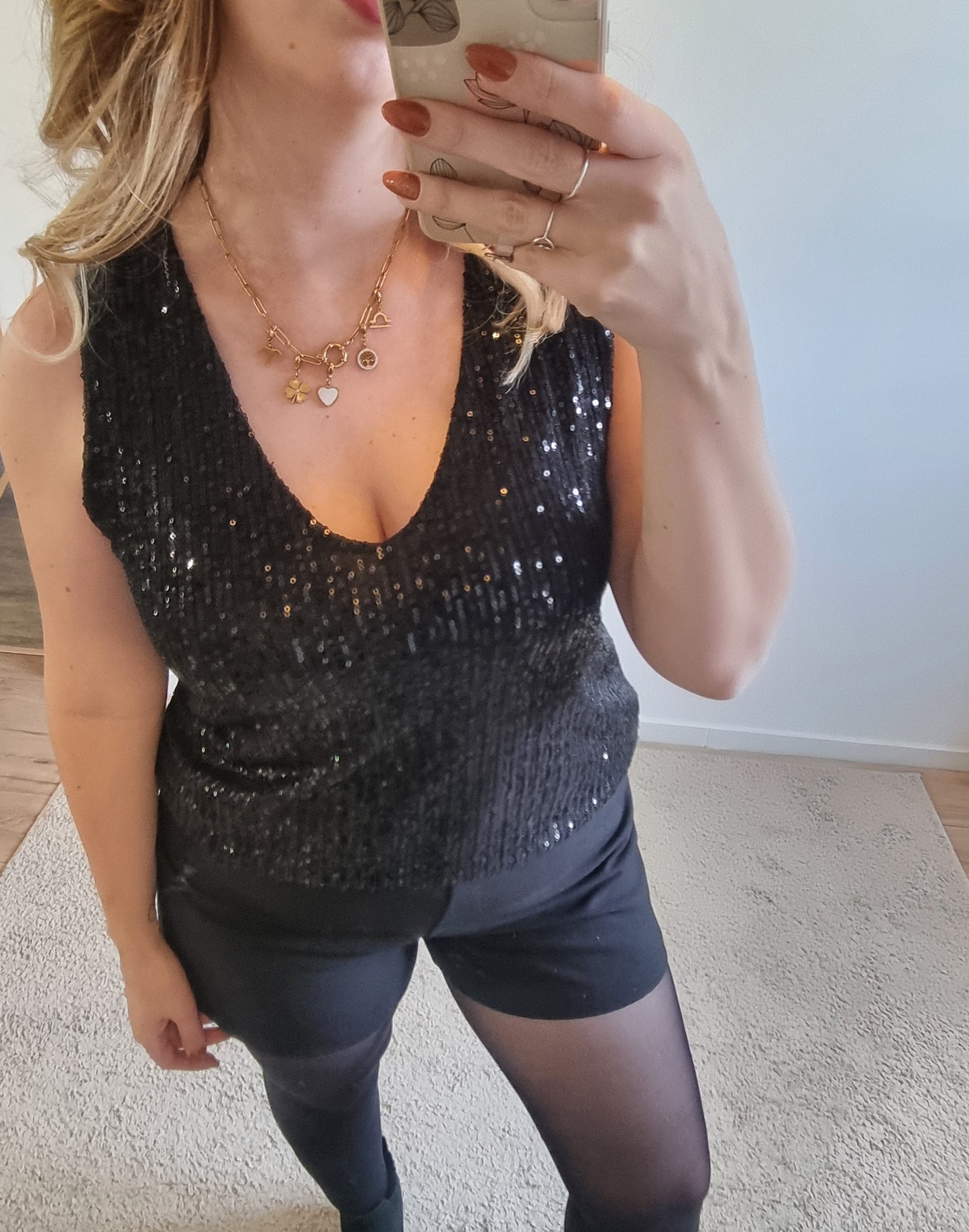 Top à paillettes Noir