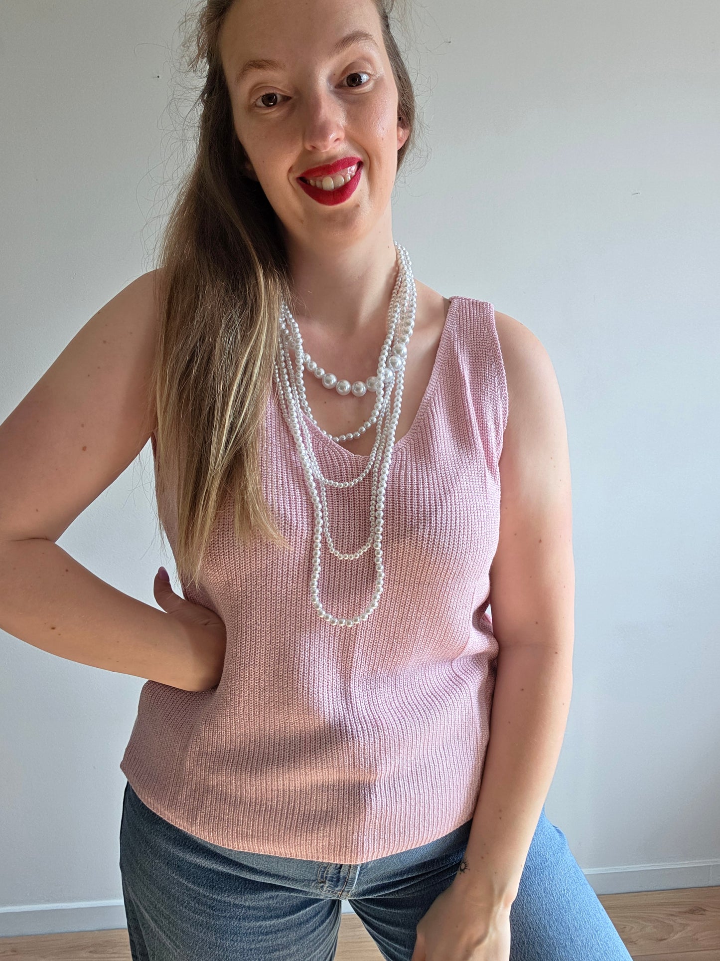 Top Maille rose