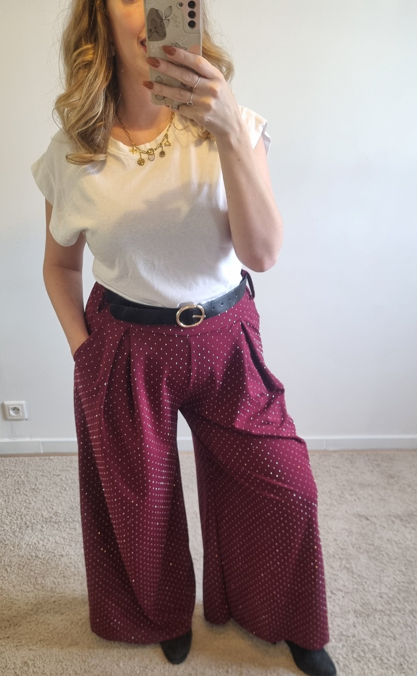 Pantalon Agnes rouge à paillettes