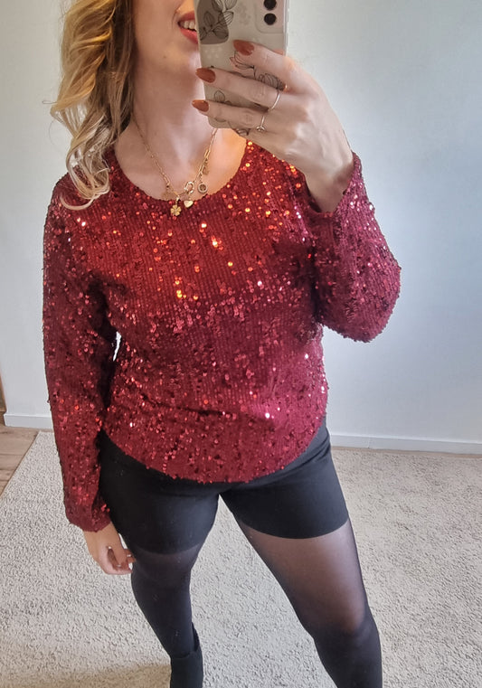 Blouse à paillettes rouge