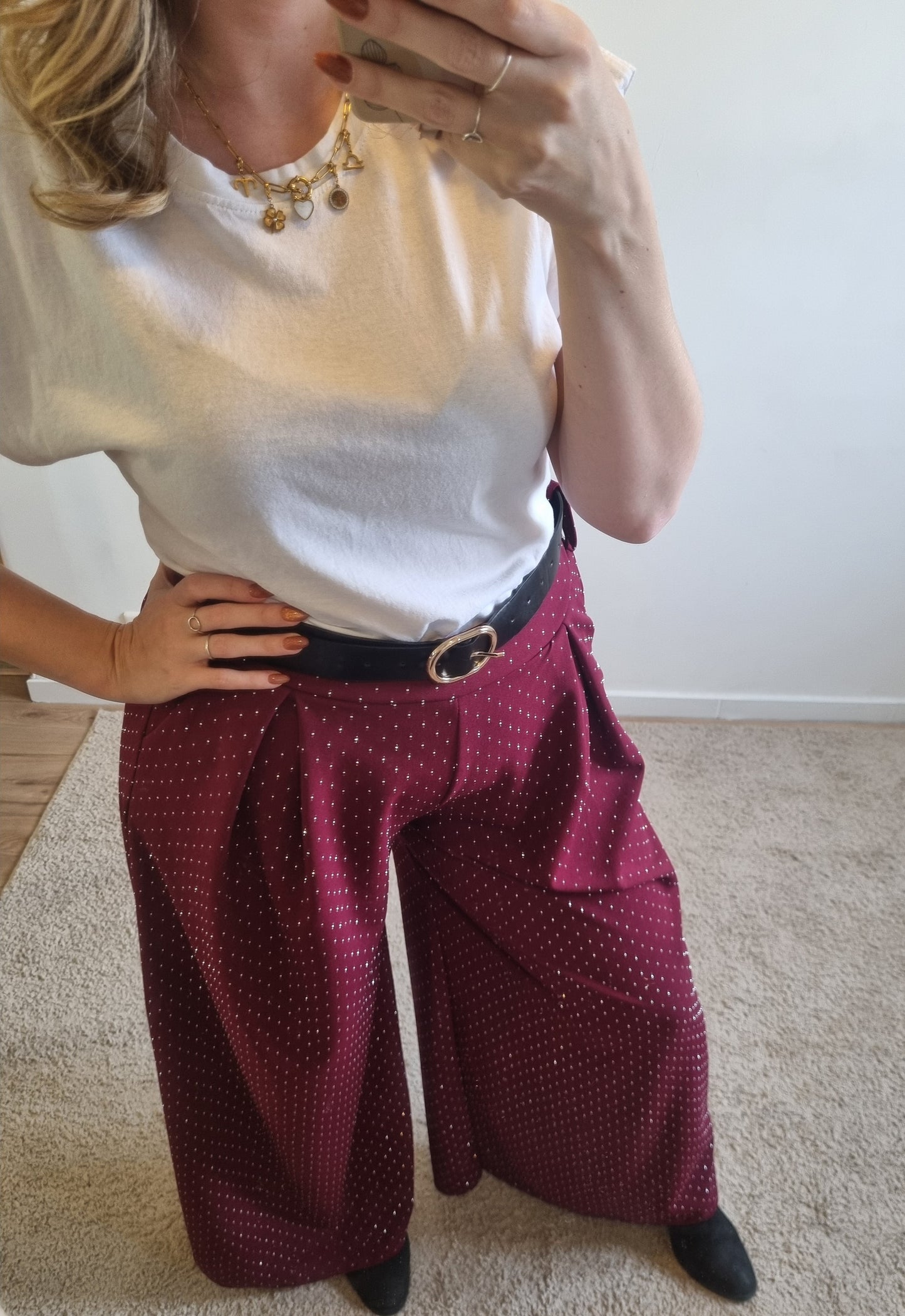 Pantalon Agnes rouge à paillettes