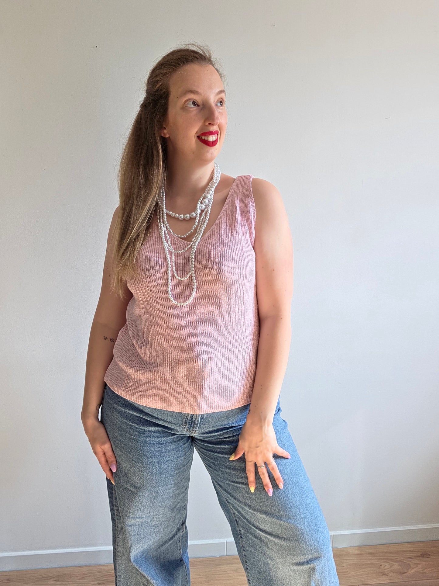 Top Maille rose